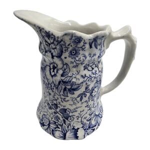 Vtg J Kent Fenton England Early 18th C Chintz 5" Pitcher Blue White Floral